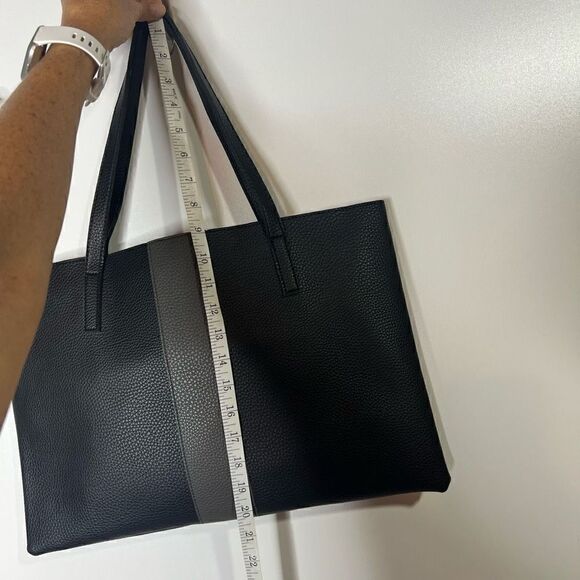 Vince Camuto Vegan Leather Black Gray Stripe Tote Bag New! - Picture 4 of 7